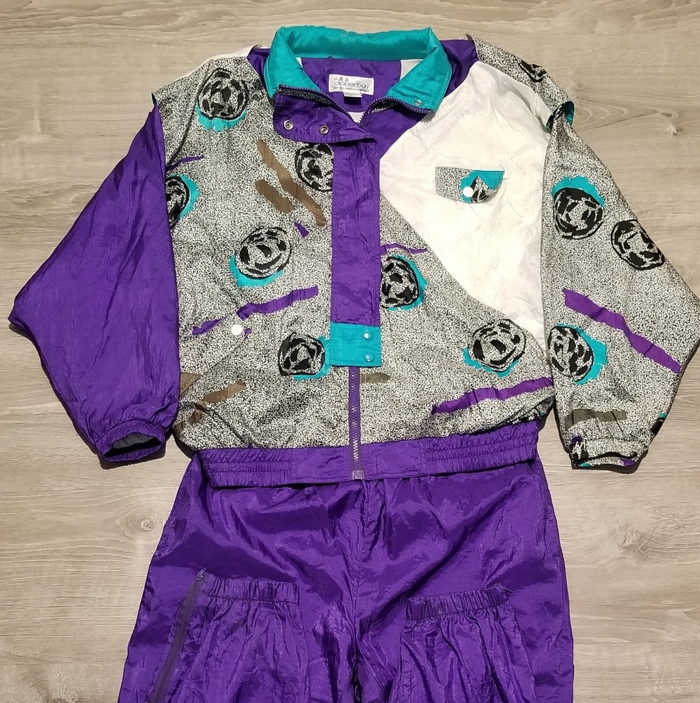 Vintage Clipper Bay 80s 90s Purple and Teal Tracksuit Size M/L